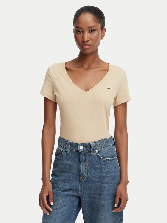 Tommy Jeans T-Shirt DW0DW20458 Beżowy Slim Fit