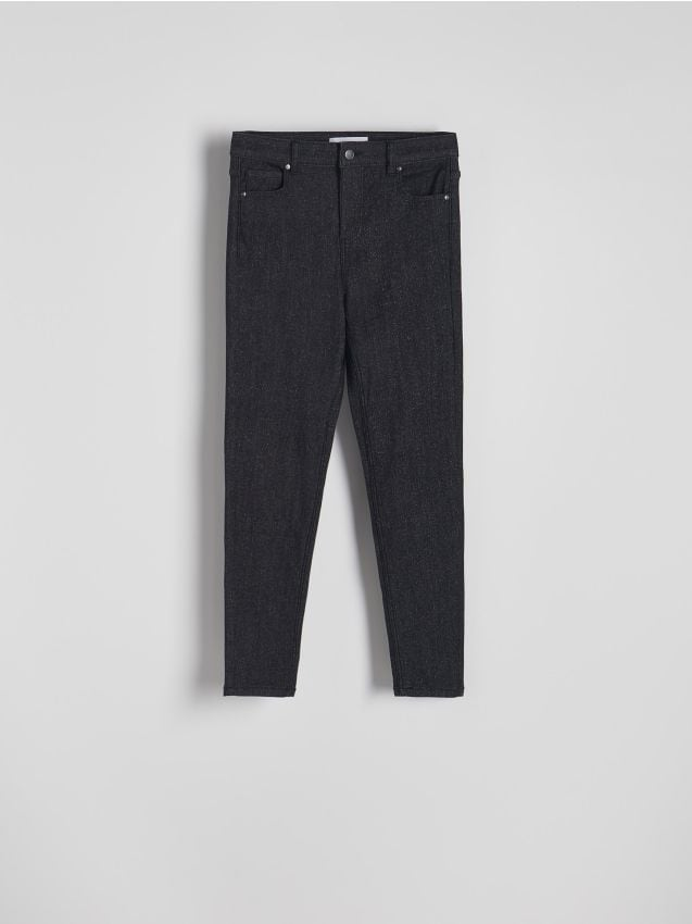 Reserved - Jeansy slim fit z błyszczącymi drobinkami - czarny miniaturka