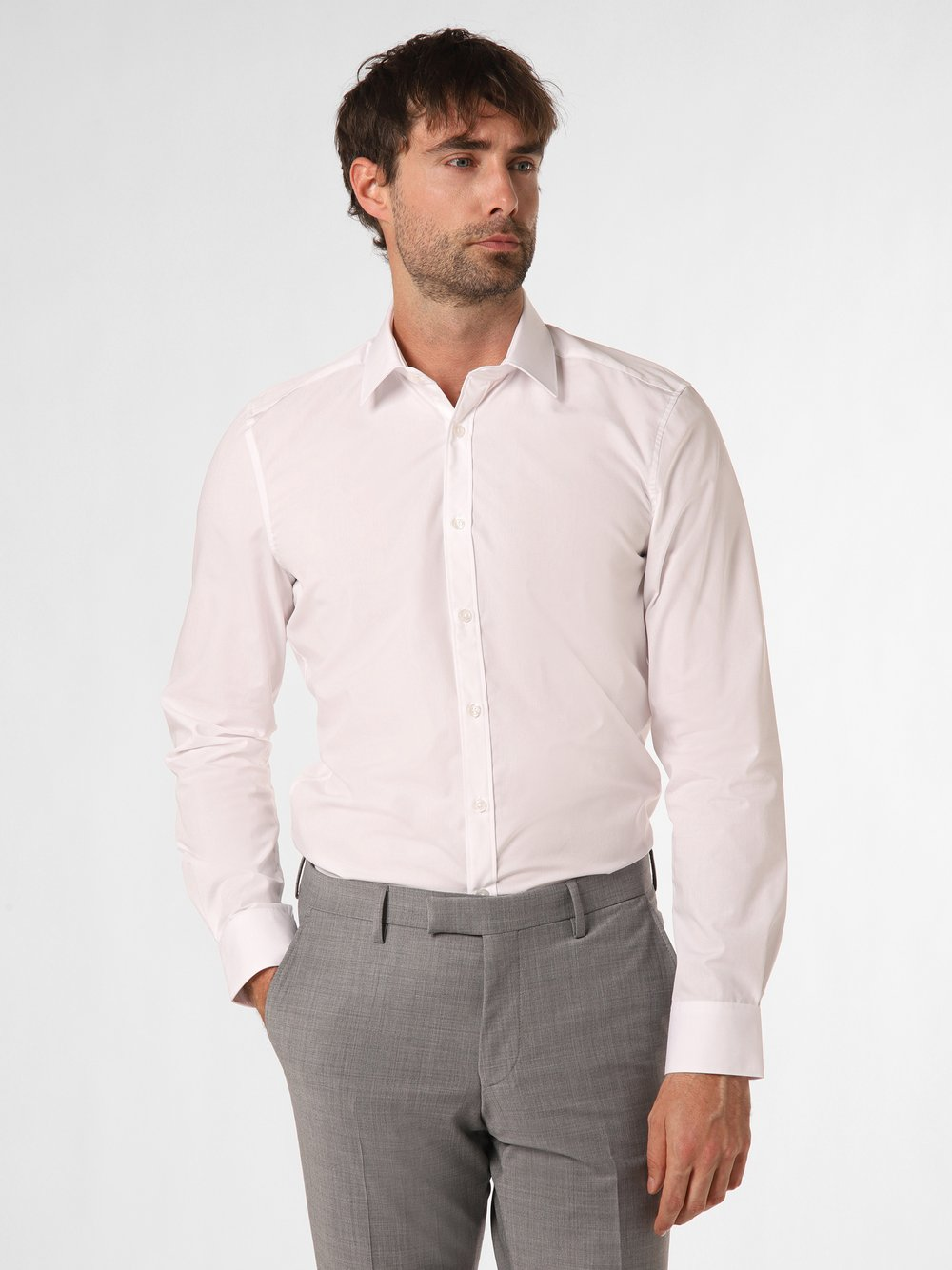 Finshley & Harding Koszula męska łatwa w prasowaniu Mężczyźni Slim Fit Bawełna biały, 44