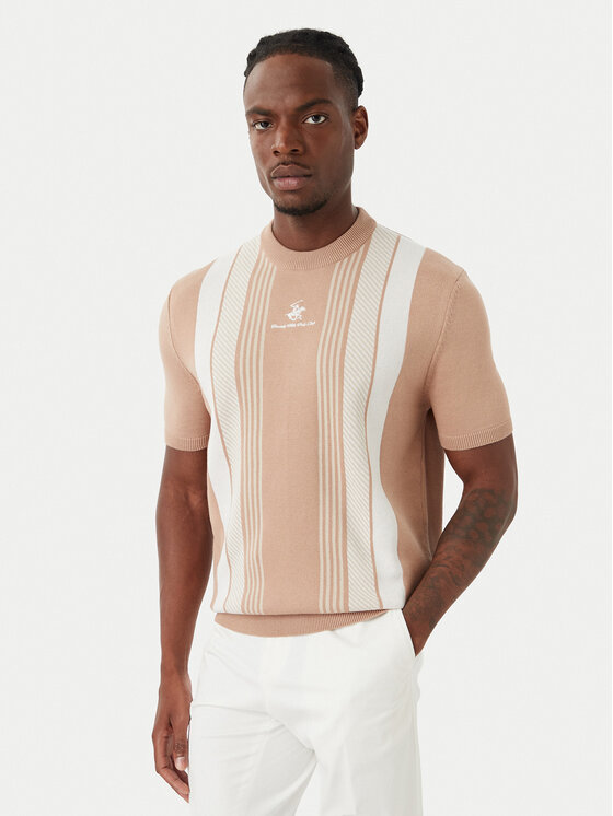 Beverly Hills Polo Club T-Shirt M7611-HR Beżowy ciemny Regular Fit