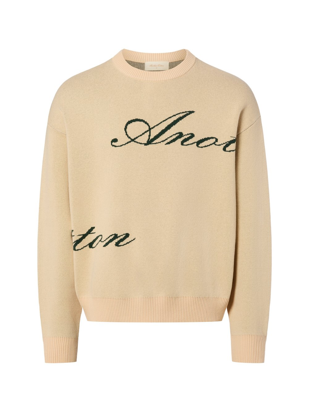 Another Cotton Lab Męski sweter z dzianiny - Signature Knit Mężczyźni Bawełna beżowy, M