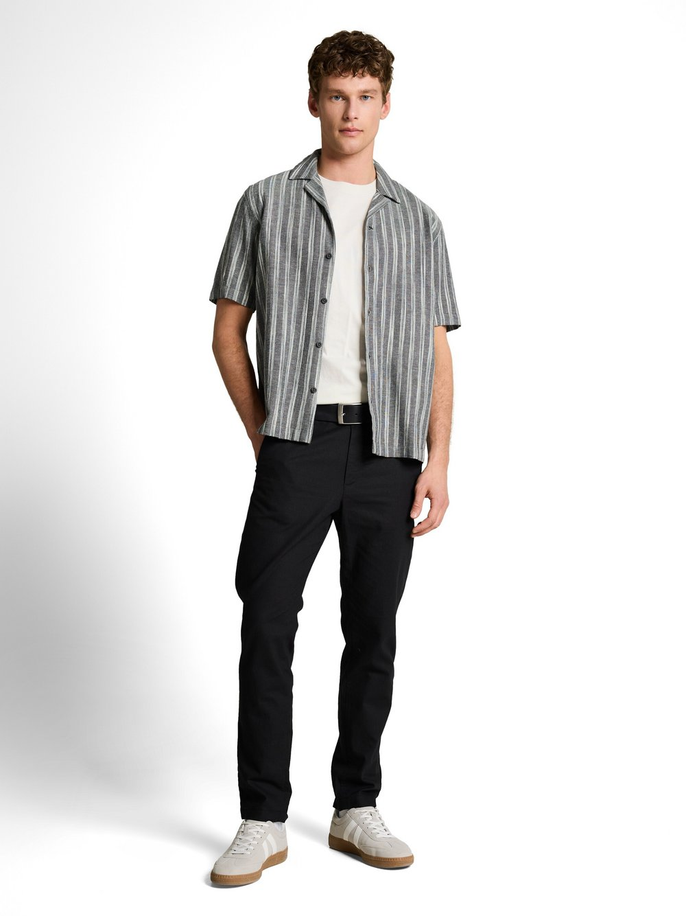 Tom Tailor Denim Męska koszula z krótkim rękawem z lnu Mężczyźni Comfort Fit Bawełna szary, XXL