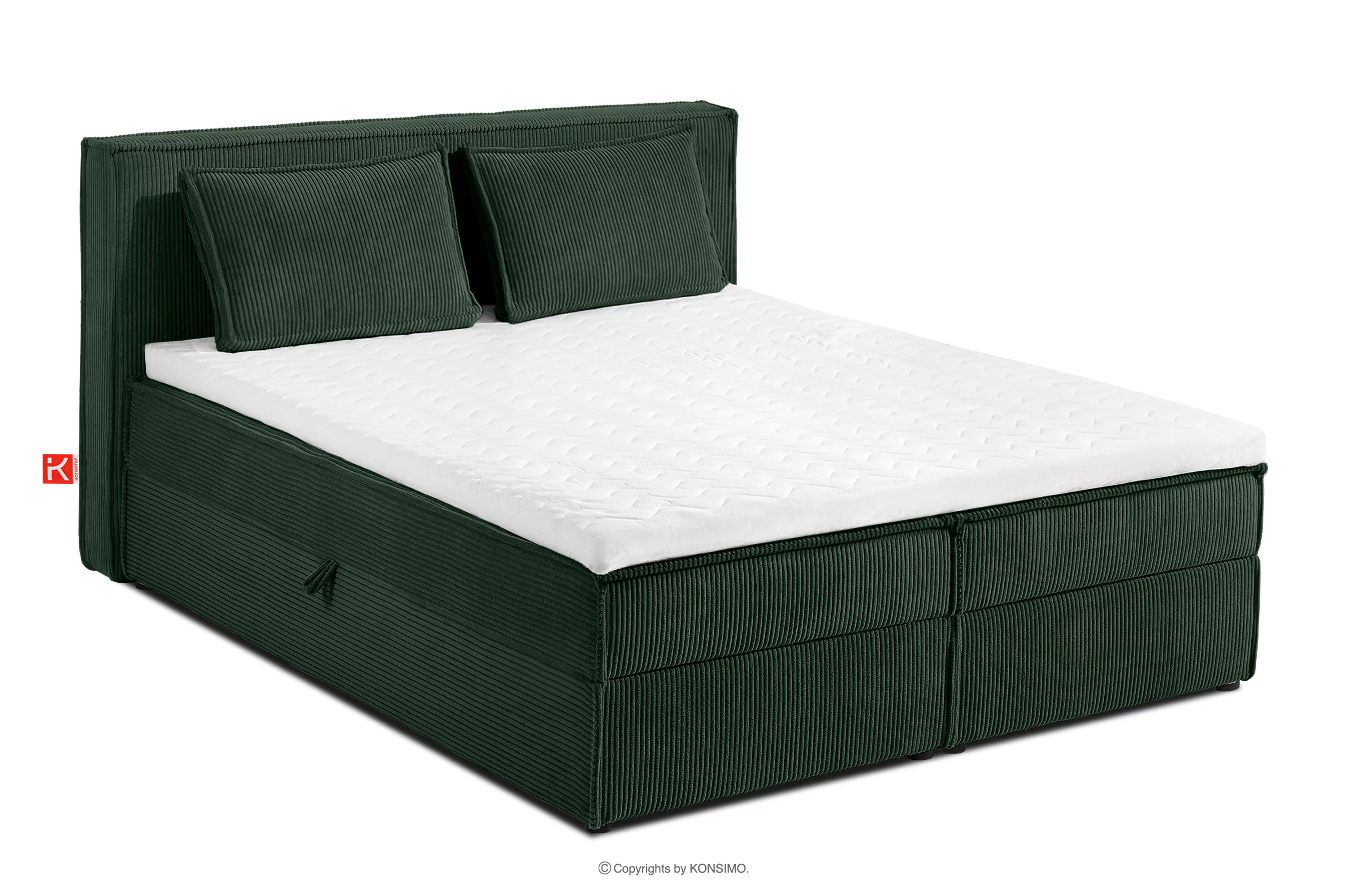 Łóżko dwuosobowe 140 cm w tkaninie sztruks ciemny zielony ROTI