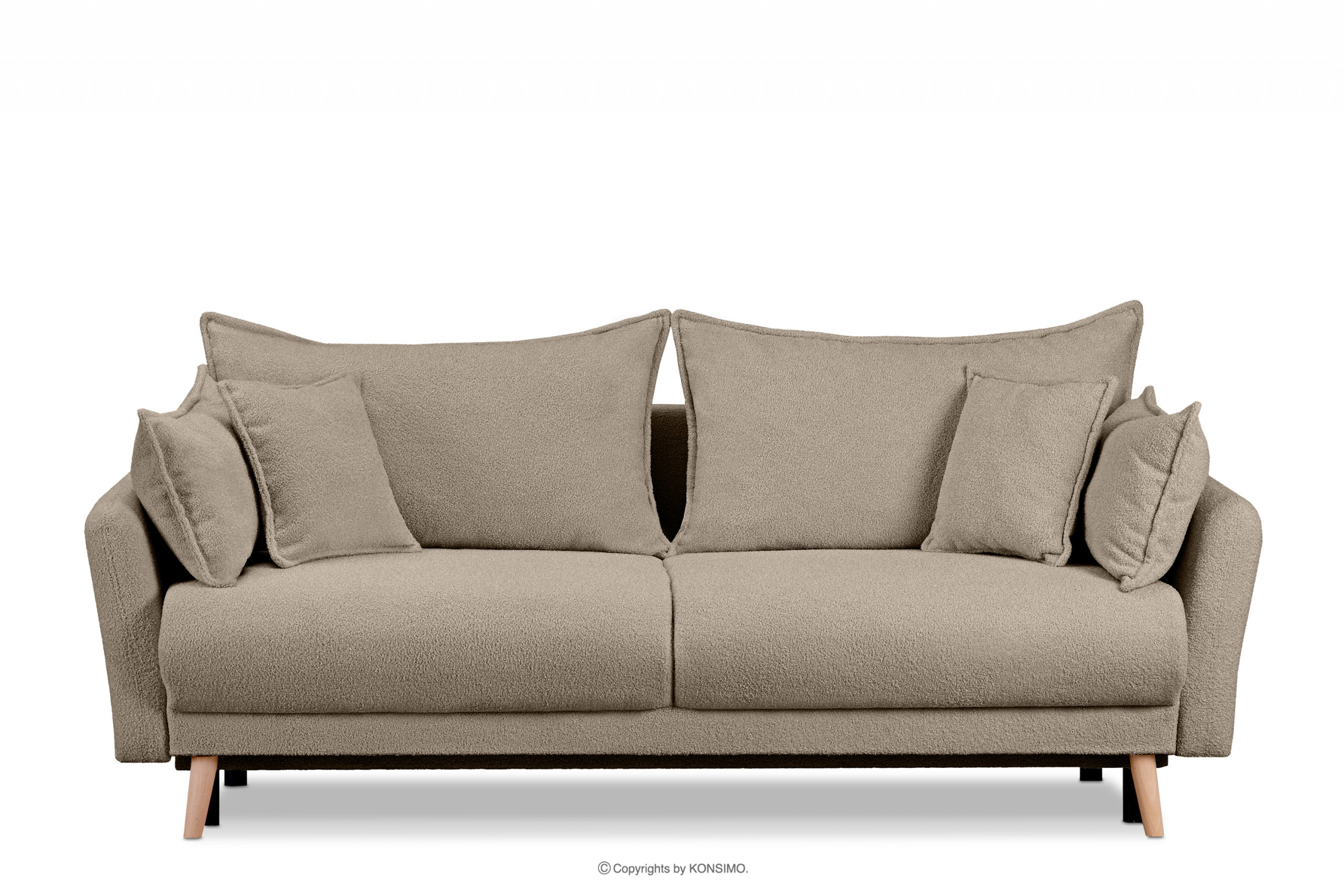 Szarobeżowa sofa z funkcją spania w tkaninie baranek BELMOS
