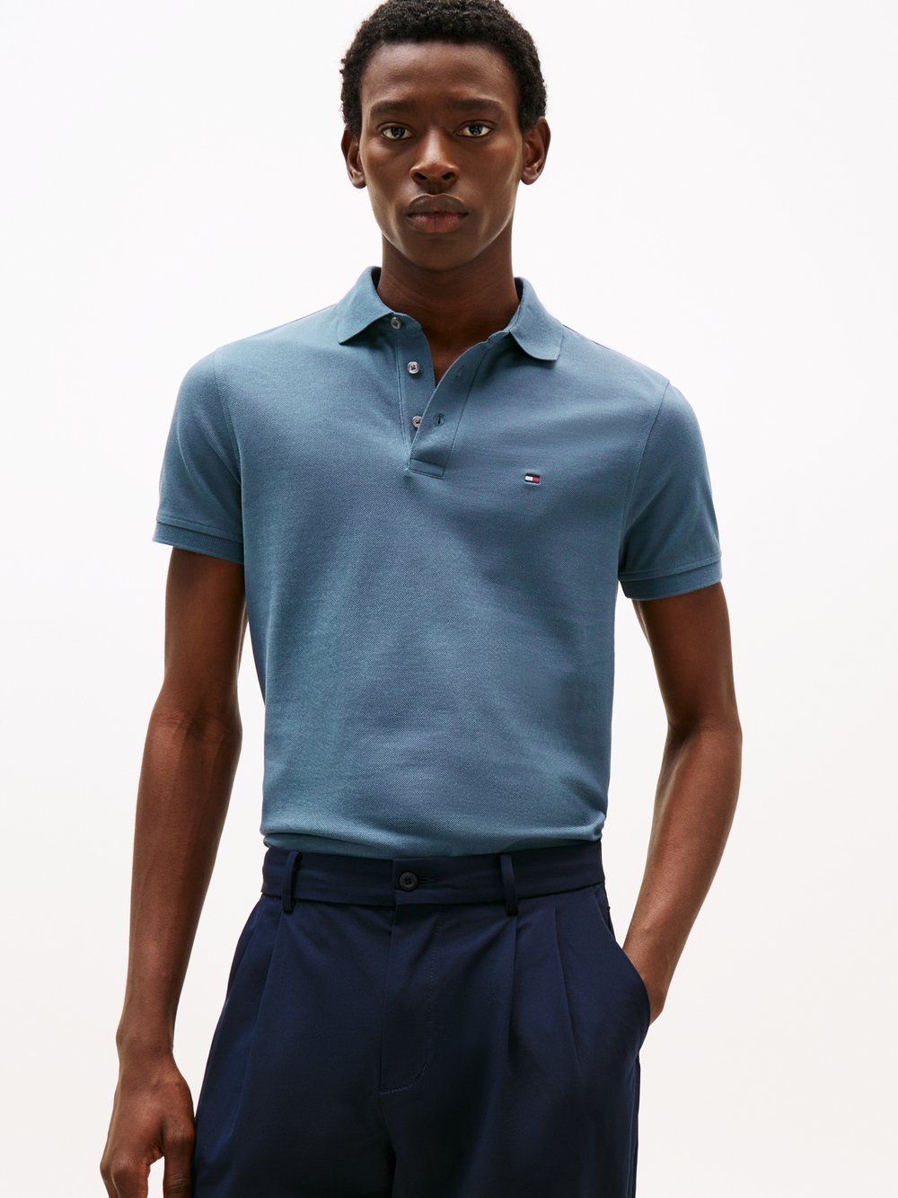 Tommy Hilfiger Męska koszulka polo Mężczyźni Bawełna niebieski, L
