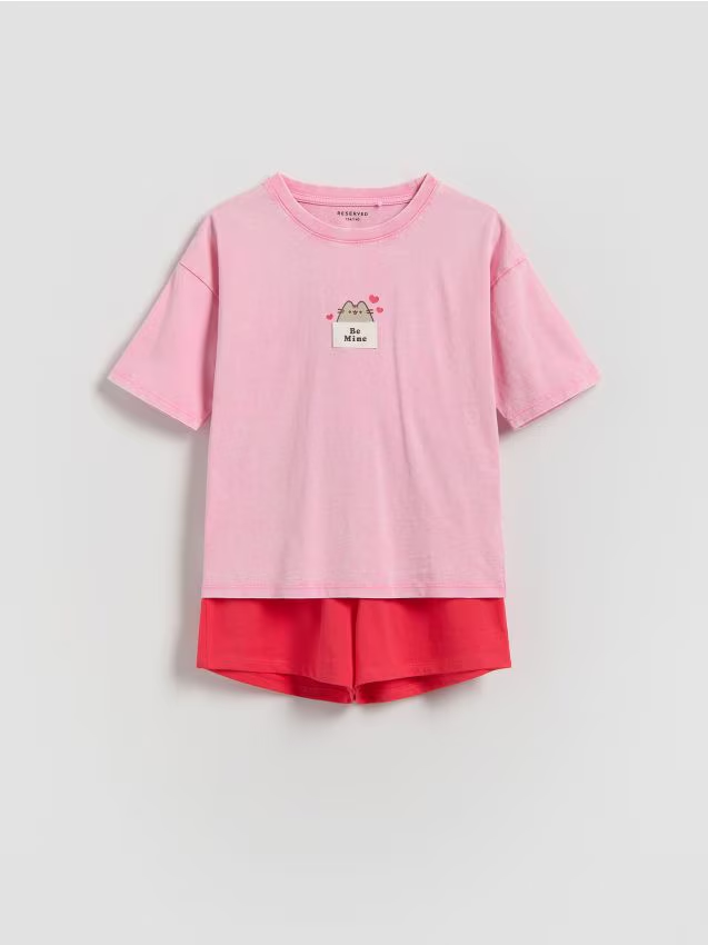 Reserved - Dwuczęściowa piżama Pusheen - intensywny róż