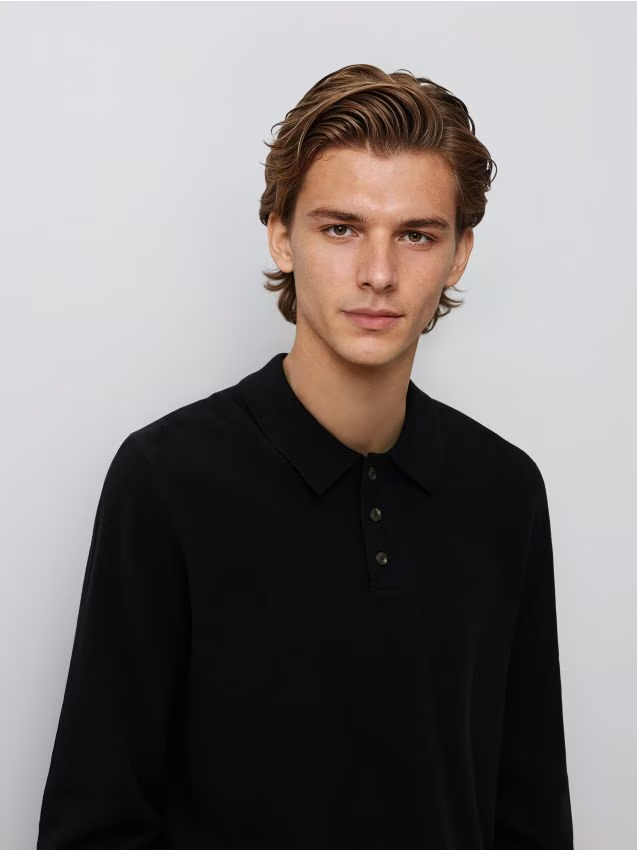 Reserved - Sweter polo z bawełną - czarny
