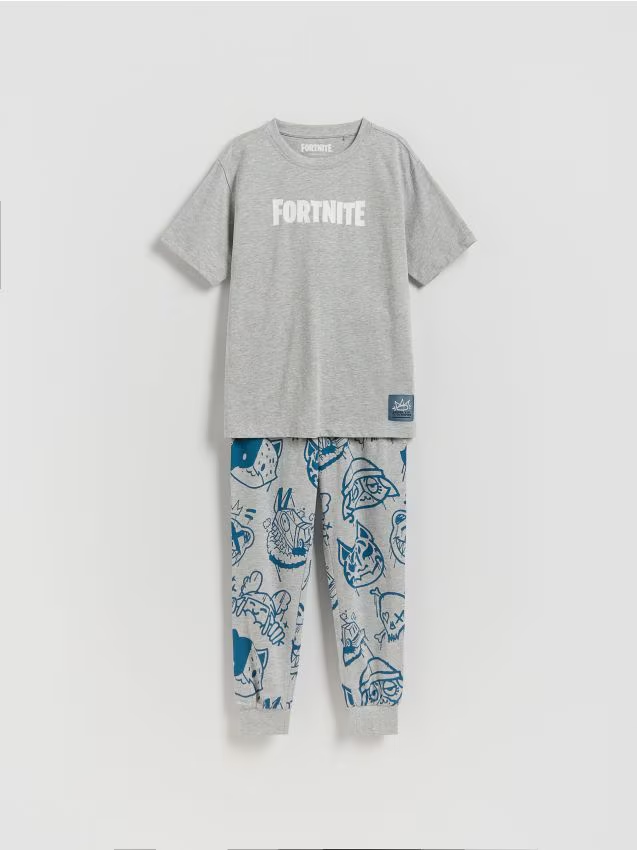 Reserved - Bawełniana piżama Fortnite - jasnoszary