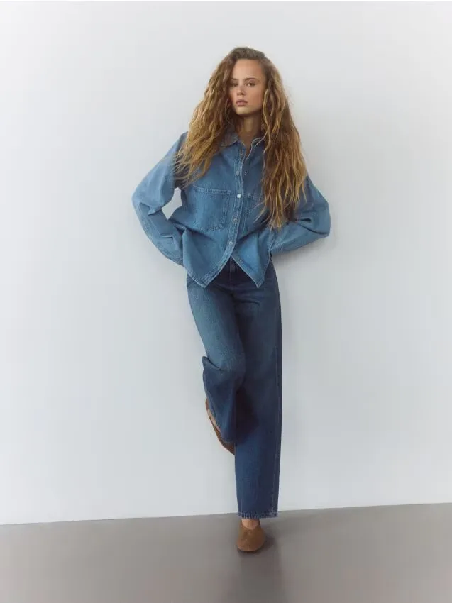 Reserved - Jeansy wide leg - niebieski