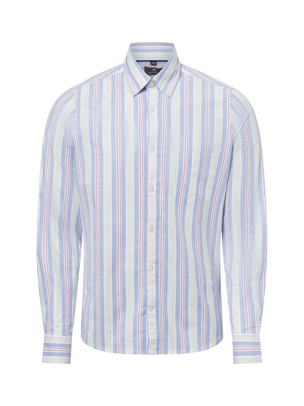 Nils Sundström Męska koszula casual Mężczyźni Slim Fit Bawełna niebieski|wielokolorowy, L