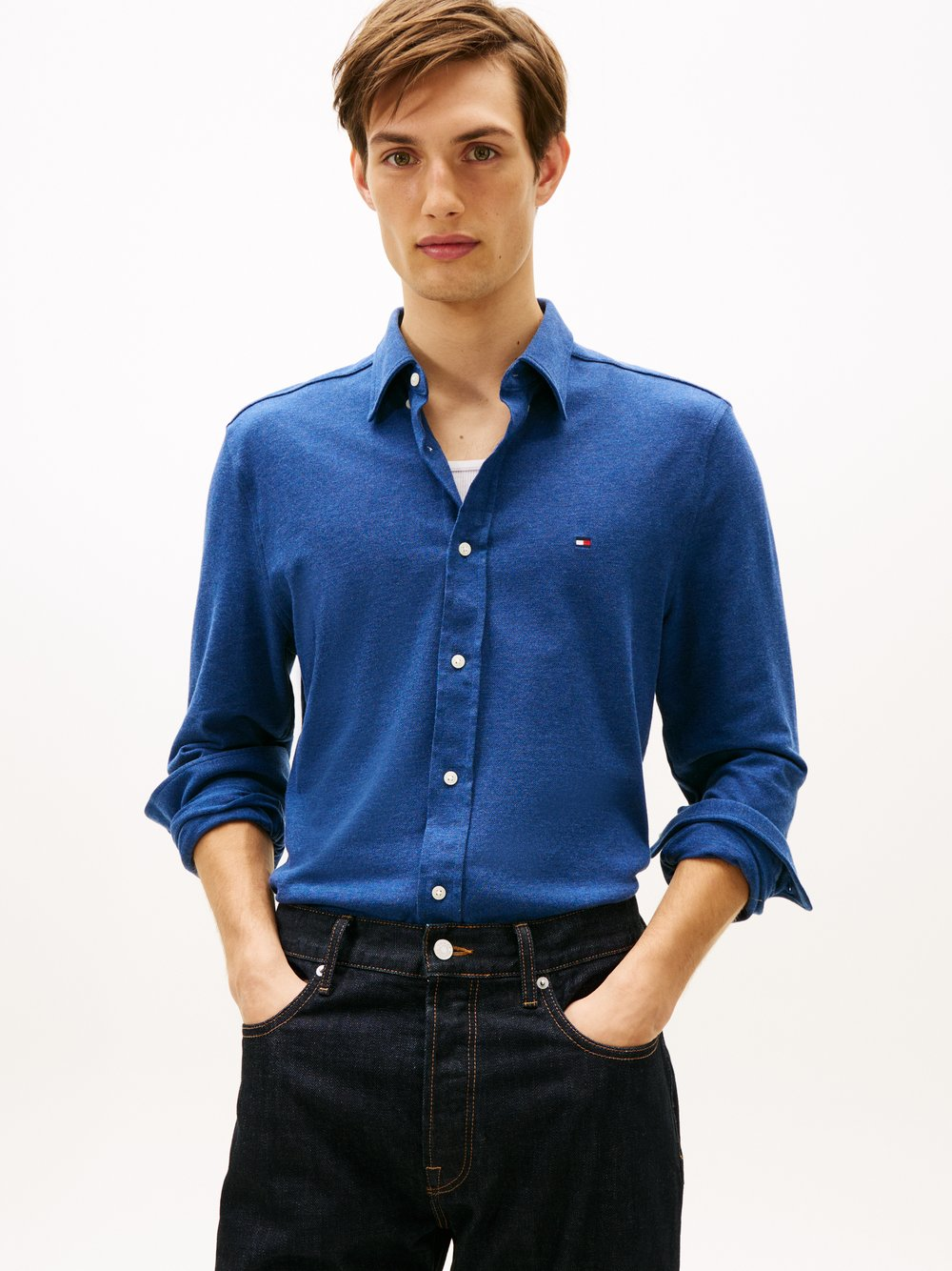 Tommy Hilfiger Męska koszula casual Mężczyźni Regular Fit Bawełna niebieski, M