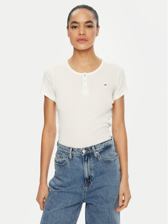 Tommy Jeans T-Shirt DW0DW19502 Biały Slim Fit