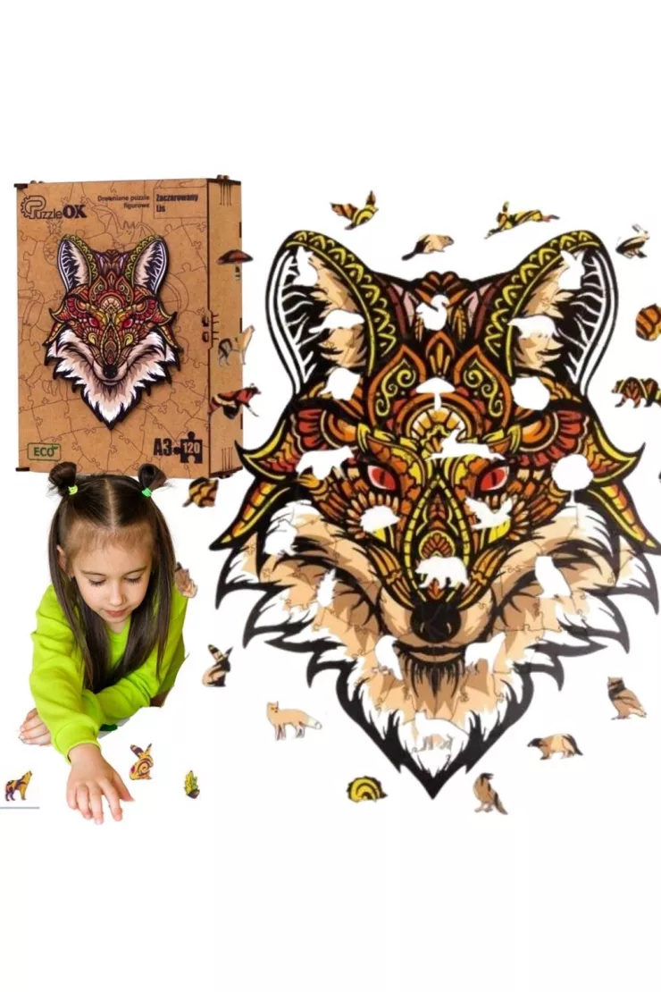 Puzzle drewniane eko 120 el. Zaczarowany lis A3