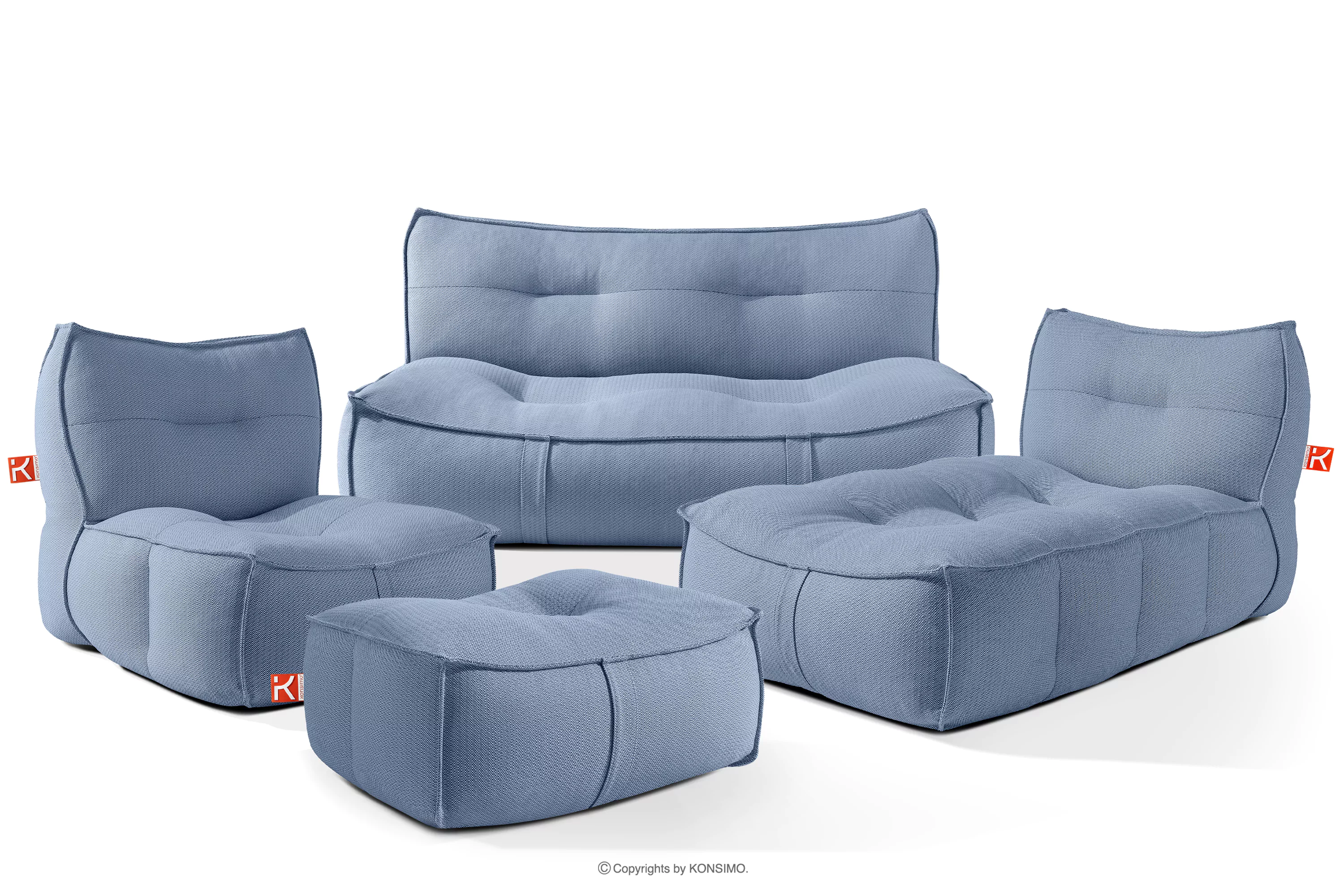 Meble ogrodowe sofa fotel szezlong puf tkanina pleciona outdoorowa granatowy/biały LOVIA