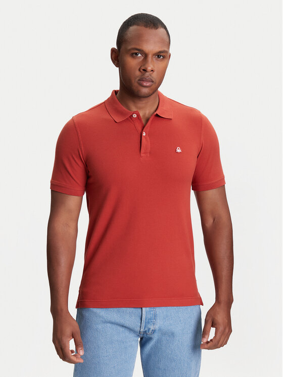 United Colors Of Benetton Polo 3WG9U301Z Czerwony Slim Fit