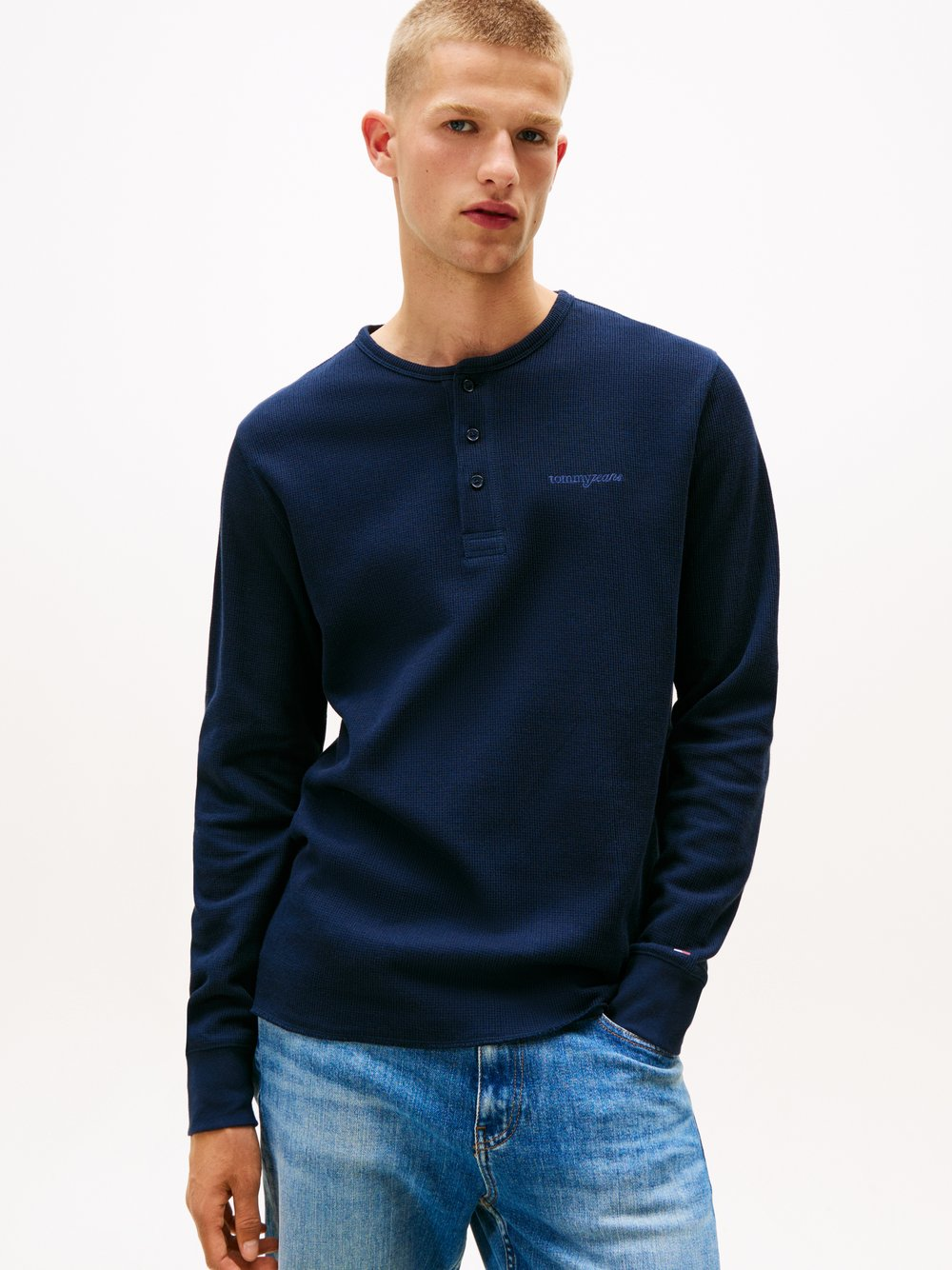 Tommy Jeans Męska koszula z długim rękawem Mężczyźni Bawełna niebieski, L