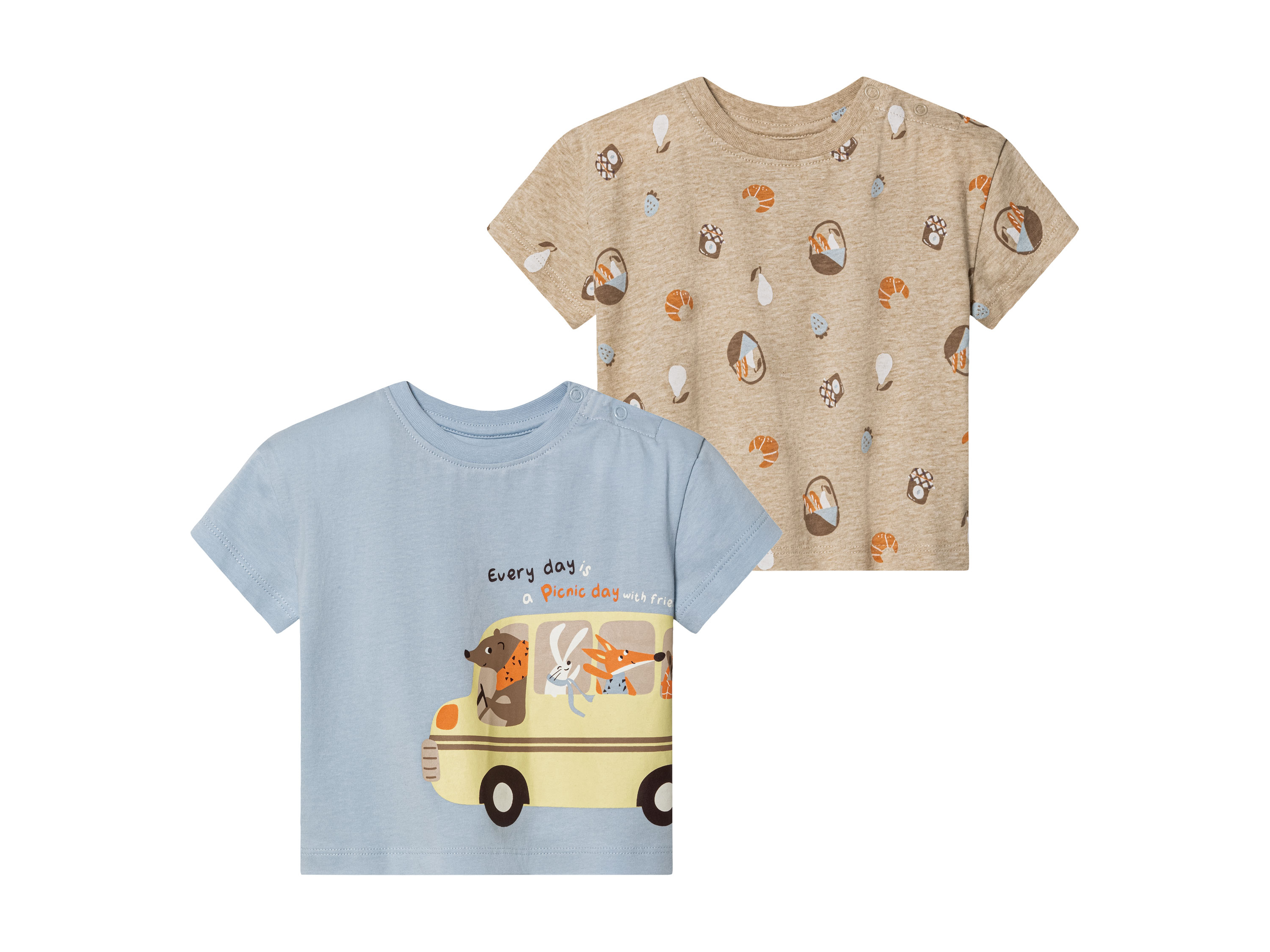 lupilu® T-shirty niemowlęce z bawełny organicznej, 2 sztuki (Niebieski/beżowy, 86/92) miniaturka