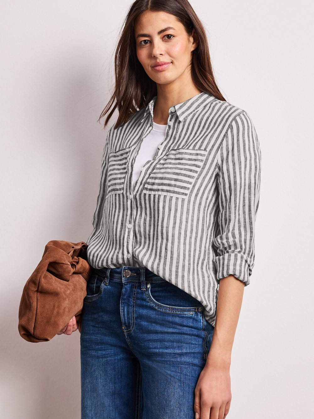 Street One Lniana bluzka damska Kobiety len (100%) brązowy, 44
