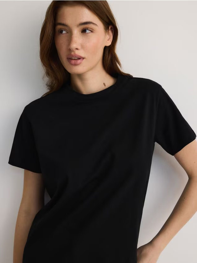 Reserved - Bawełniany t-shirt regular - czarny
