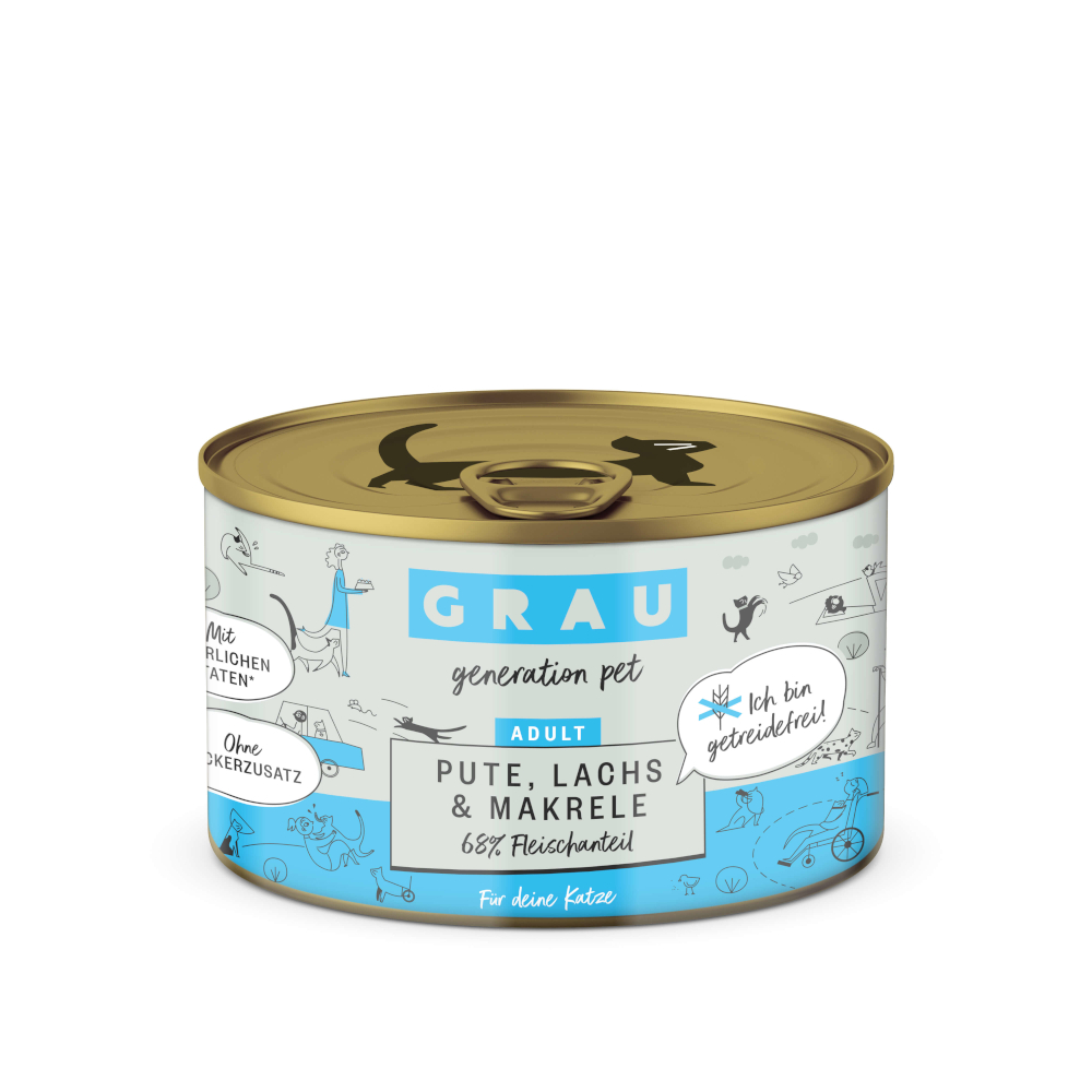 Korzystny pakiet GRAU Adult bez zbóż, 12 x 200 g - Indyk, łosoś, makrela