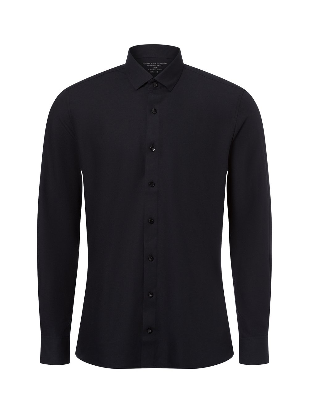 Finshley & Harding Koszula męska Mężczyźni Super Slim Fit Bawełna czarny jednolity, 35