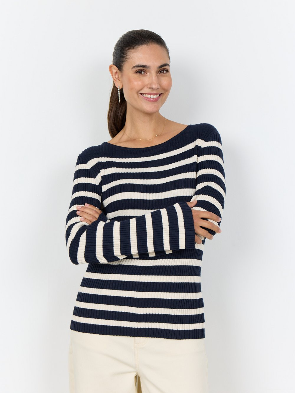 soyaconcept® Damski sweter z dzianiny - Dollie Kobiety Sztuczne włókno biały|niebieski, M