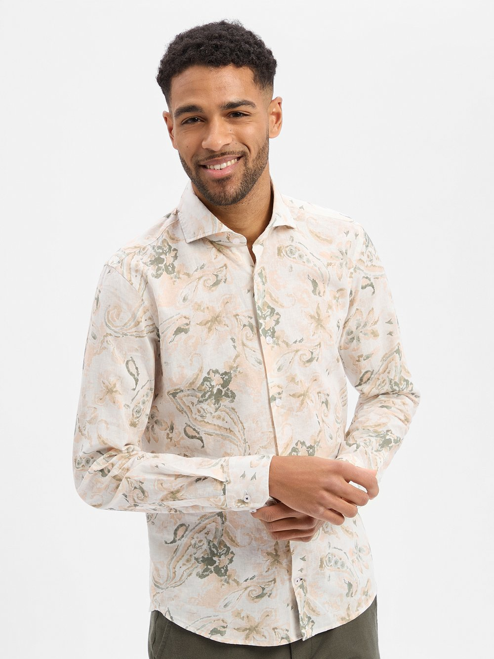 JOOP! Koszula męska z zawartością lnu - Pai Mężczyźni Slim Fit Bawełna biały|różowy|zielony, 39
