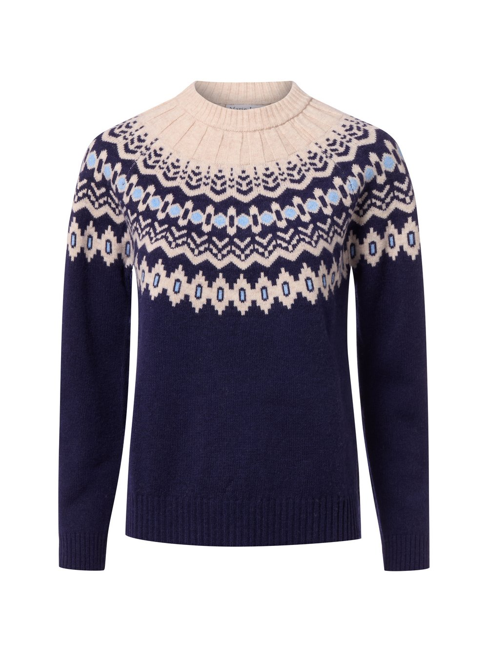 Marie Lund Damski sweter z dzianiny z zawartością merynosów Kobiety Wełna merino niebieski|beżowy, S