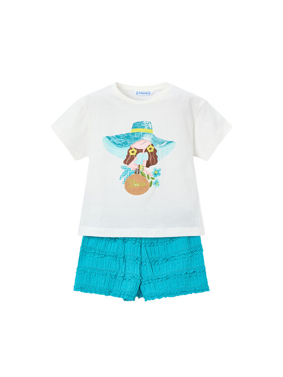 Mayoral Komplet t-shirt i spodenki 3231 Turkusowy Regular Fit