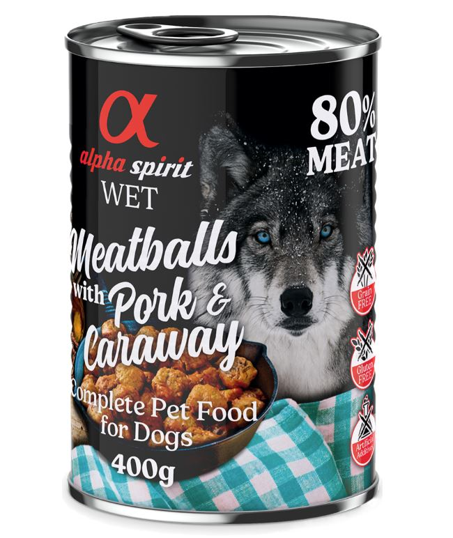 alpha spirit Dog Meatballs, 6 x 400 g - Wieprzowina z kminkiem