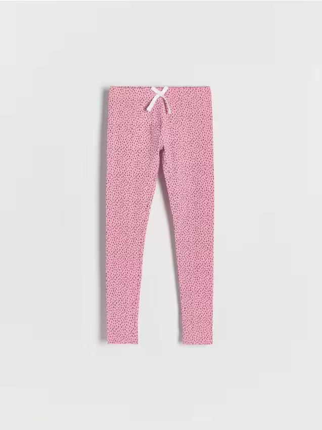 Reserved - Wzorzyste legginsy z kokardką - różowy miniaturka