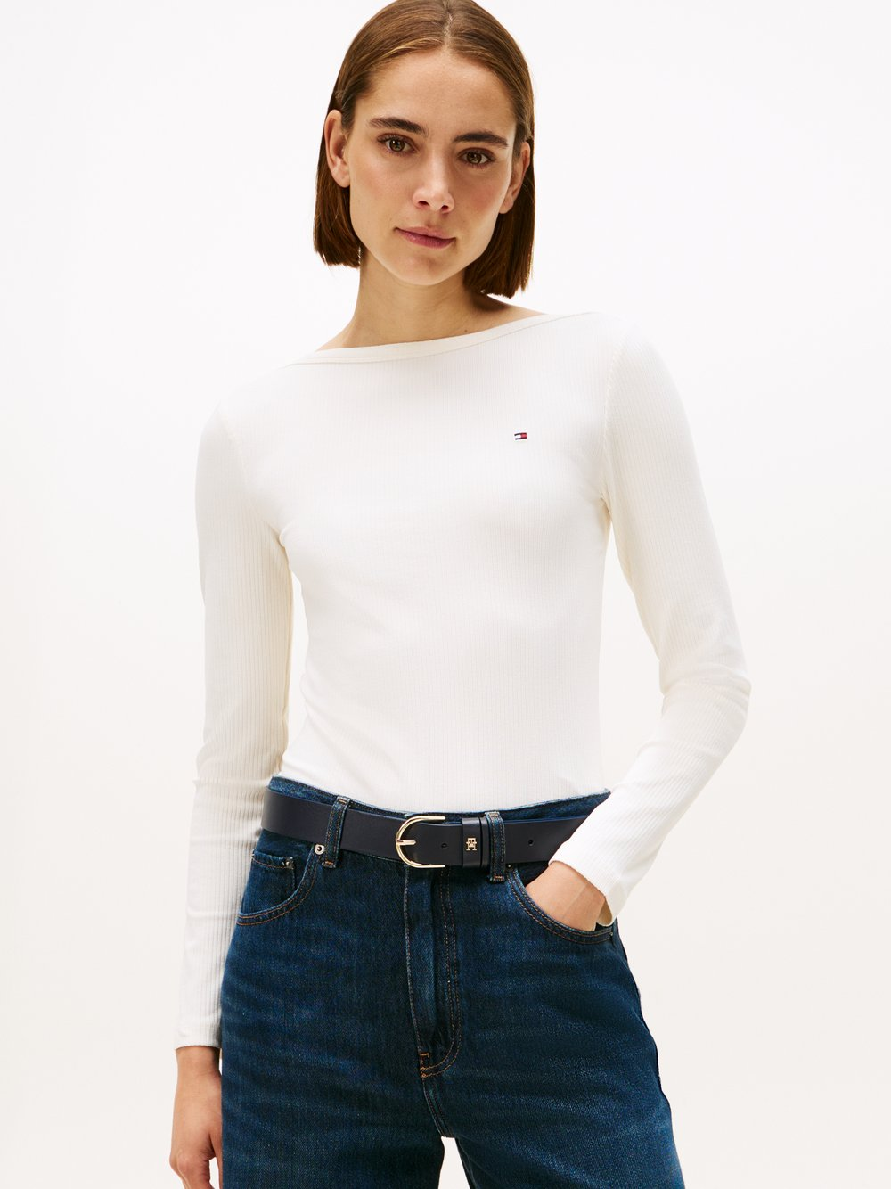 Tommy Hilfiger Damska koszulka z długim rękawem Kobiety wiskoza biały, M