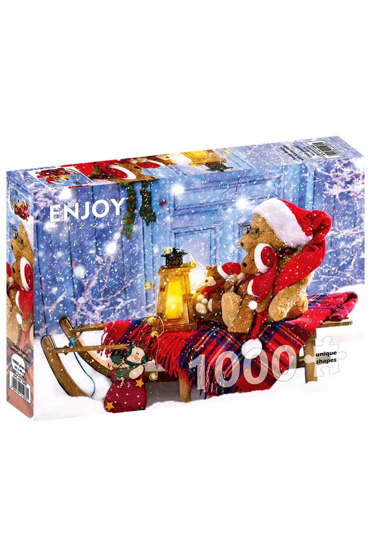 Puzzle 1000 el. Pluszowe misie z czapkami Mikołaja