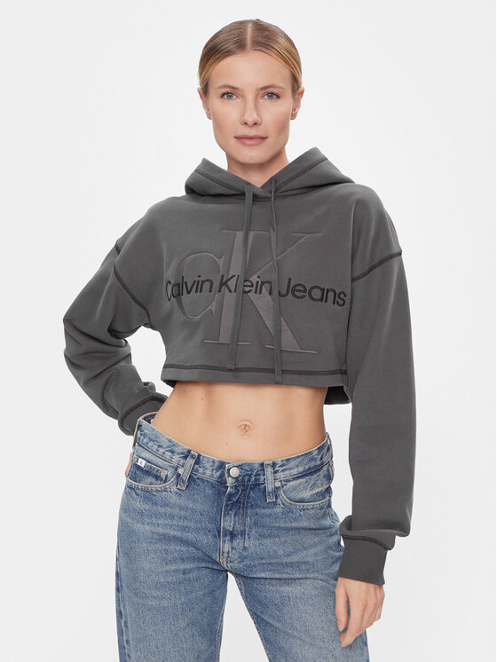 Calvin Klein Jeans Bluza Hero Monologo Short Hoodie J20J222540 Szary Regular Fit