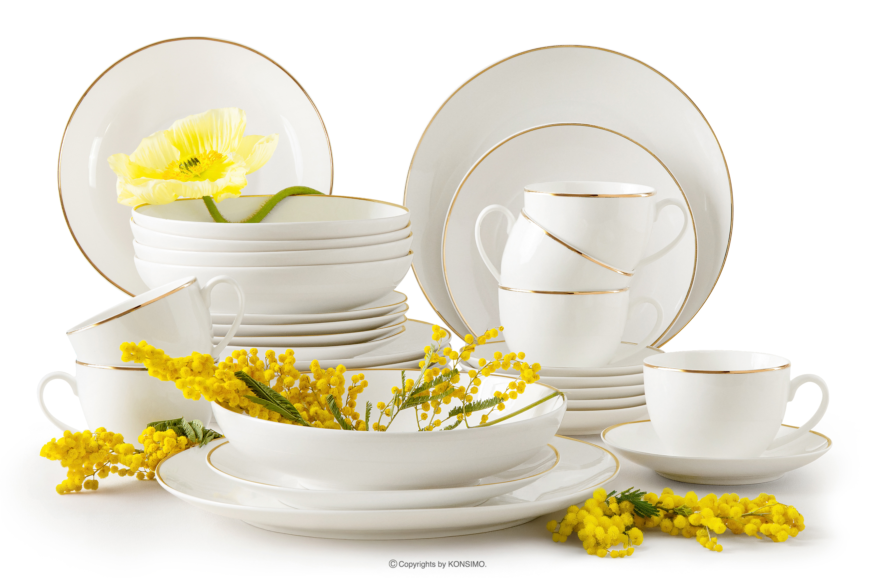 Zestaw obiadowo-kawowy twarda porcelana ecru/złoty 6 os. (30 el.) AD BELLA
