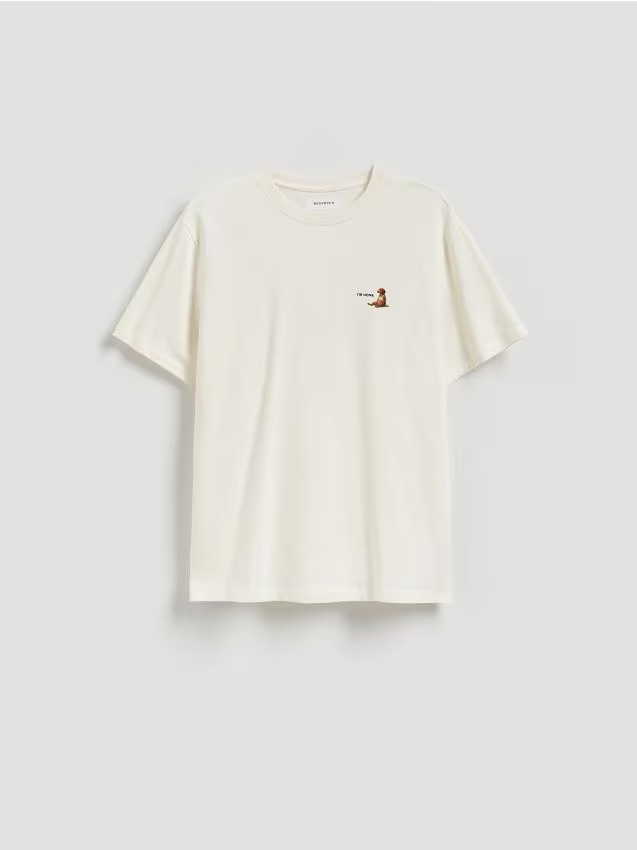 Reserved - T-shirt comfort z nadrukiem - złamana biel