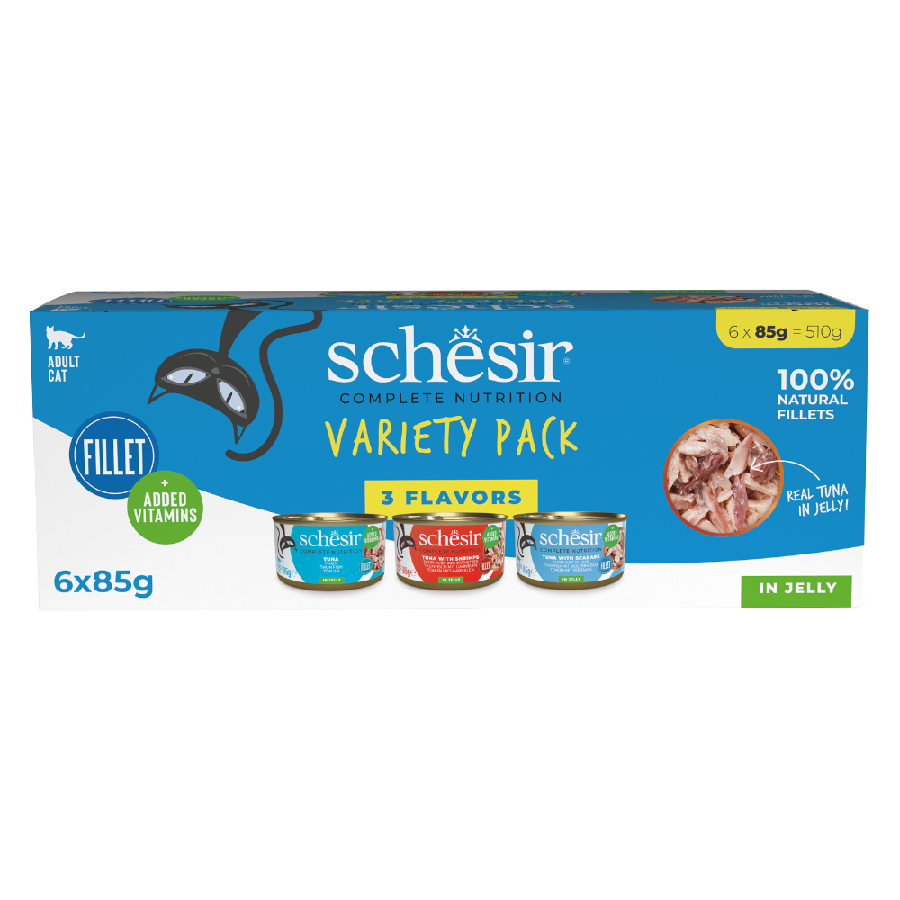 Schesir Complete Nutrition, filet w galarecie, 6 x 85 g w puszce - Pakiet mieszany (3 smaki)