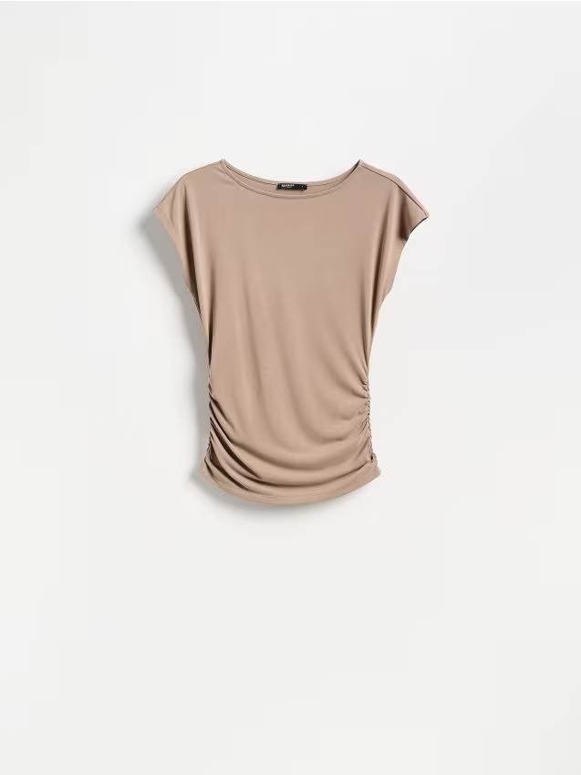 Reserved - T-shirt z modalem - beżowy