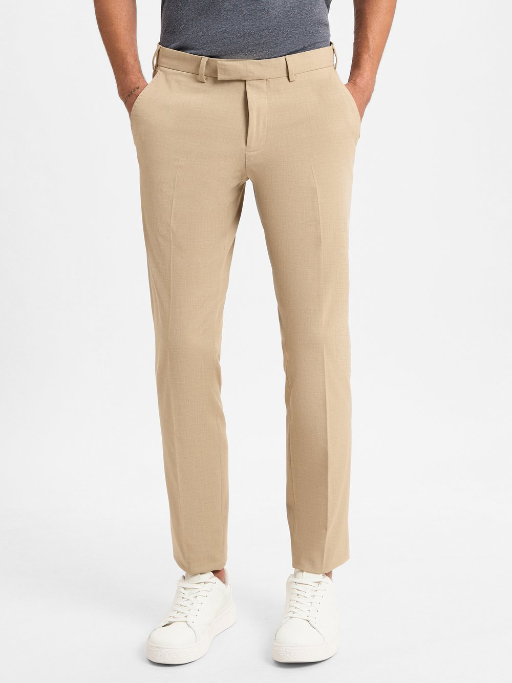 Finshley & Harding Spodnie Mężczyźni Slim Fit Sztuczne włókno beżowy, 98