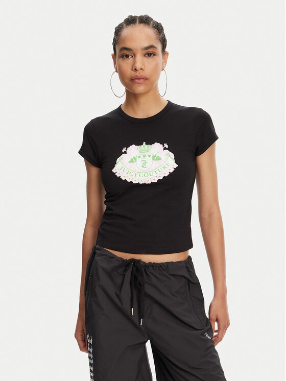 Juicy Couture T-Shirt Hibiscus JCGCT125041 Czarny Slim Fit