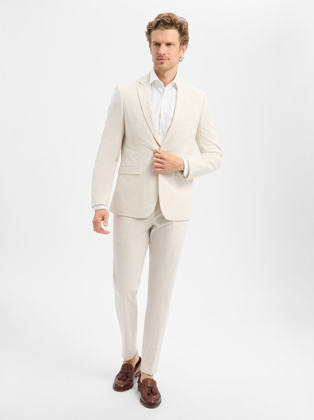 Finshley & Harding Męski garnitur Mężczyźni Modern Fit beżowy, 48