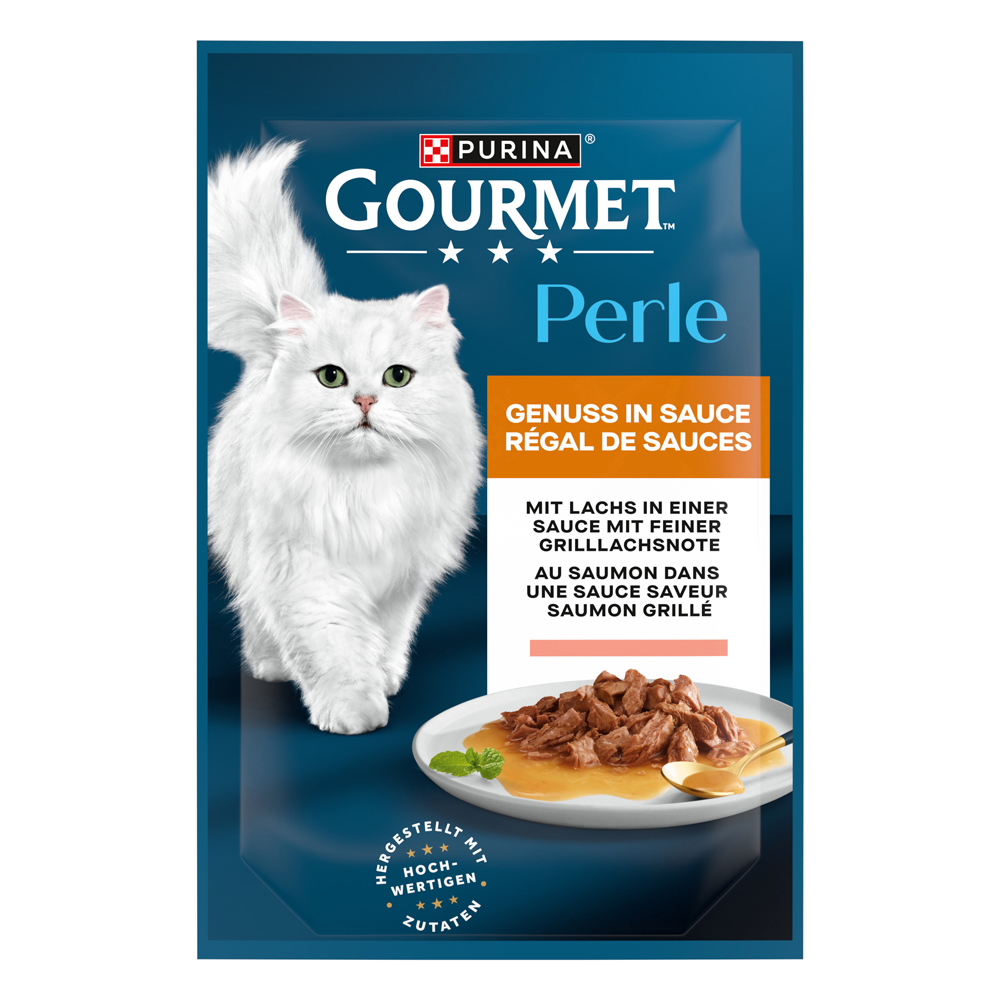 25% taniej! Gourmet, karma mokra, 24 x 85 g / 48 x 85 g / 52 x 85 g - Perle Genuss w sosie, łosoś, 52 x 85 g