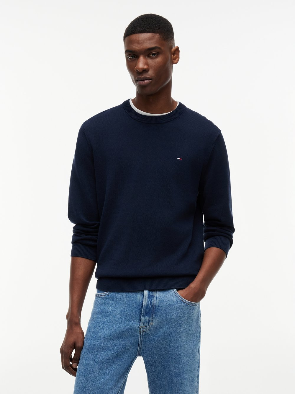 Tommy Jeans Męski sweter z dzianiny Mężczyźni Bawełna (100%) niebieski, XXL