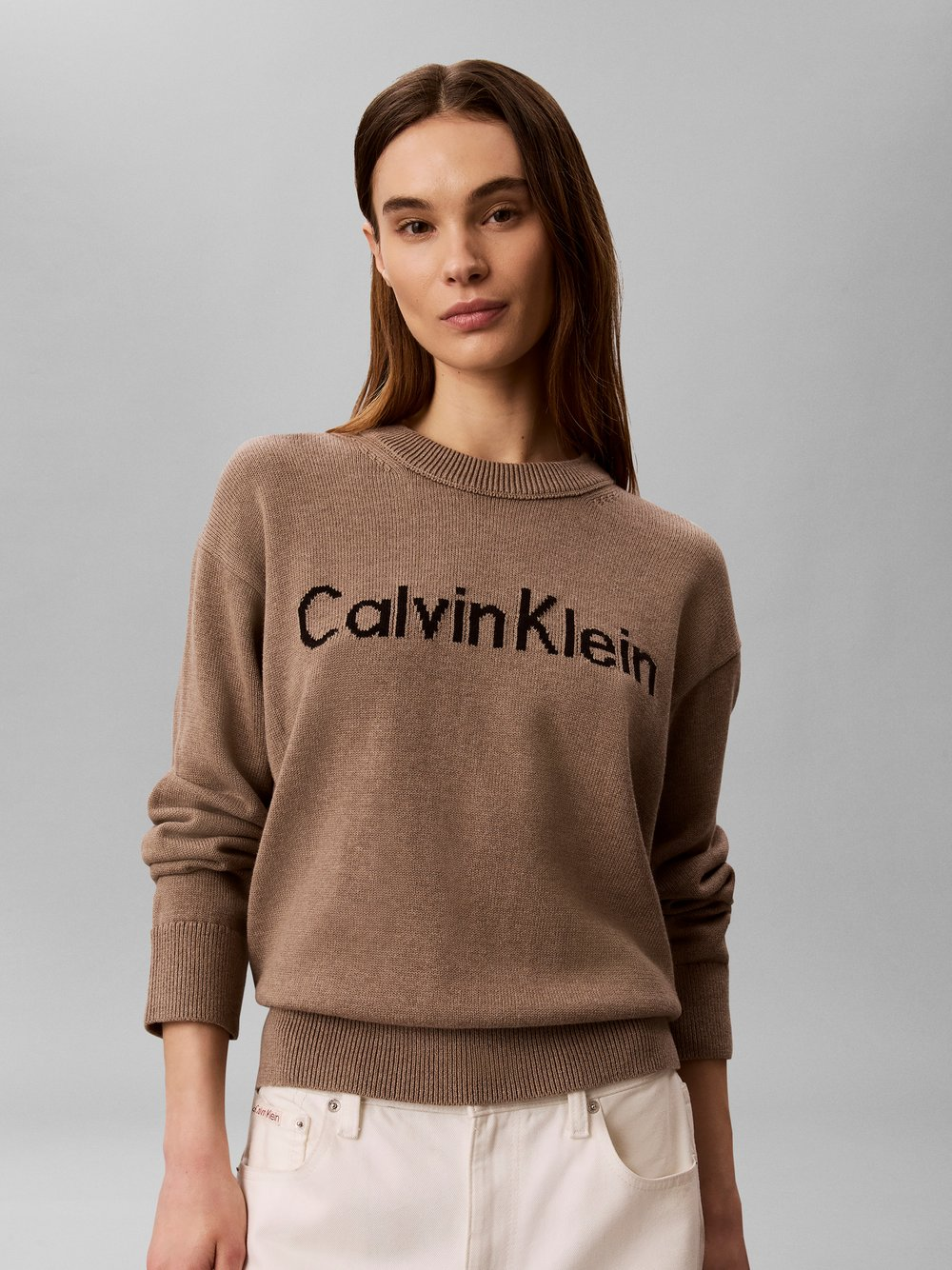 Calvin Klein Jeans Sweter damski z dzianiny Kobiety Bawełna brązowy, S