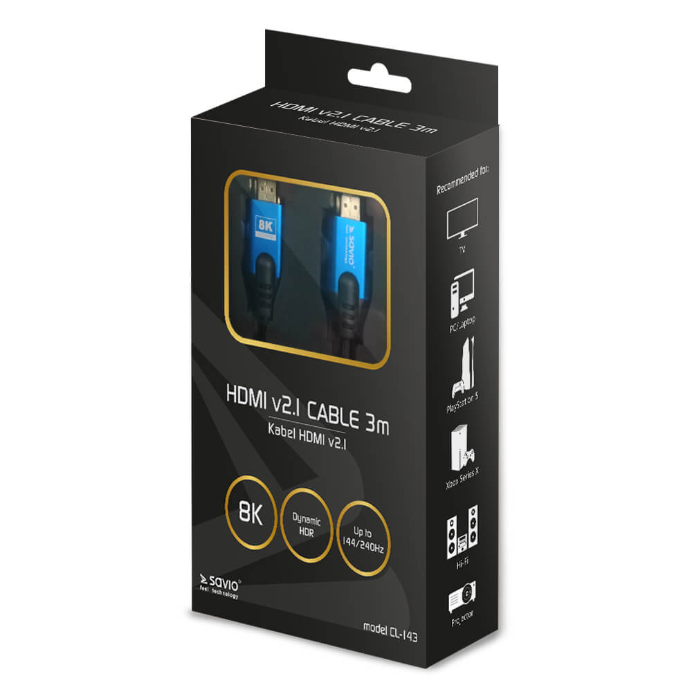 Kabel HDMI Savio CL-143 czarno-niebieski 3m
