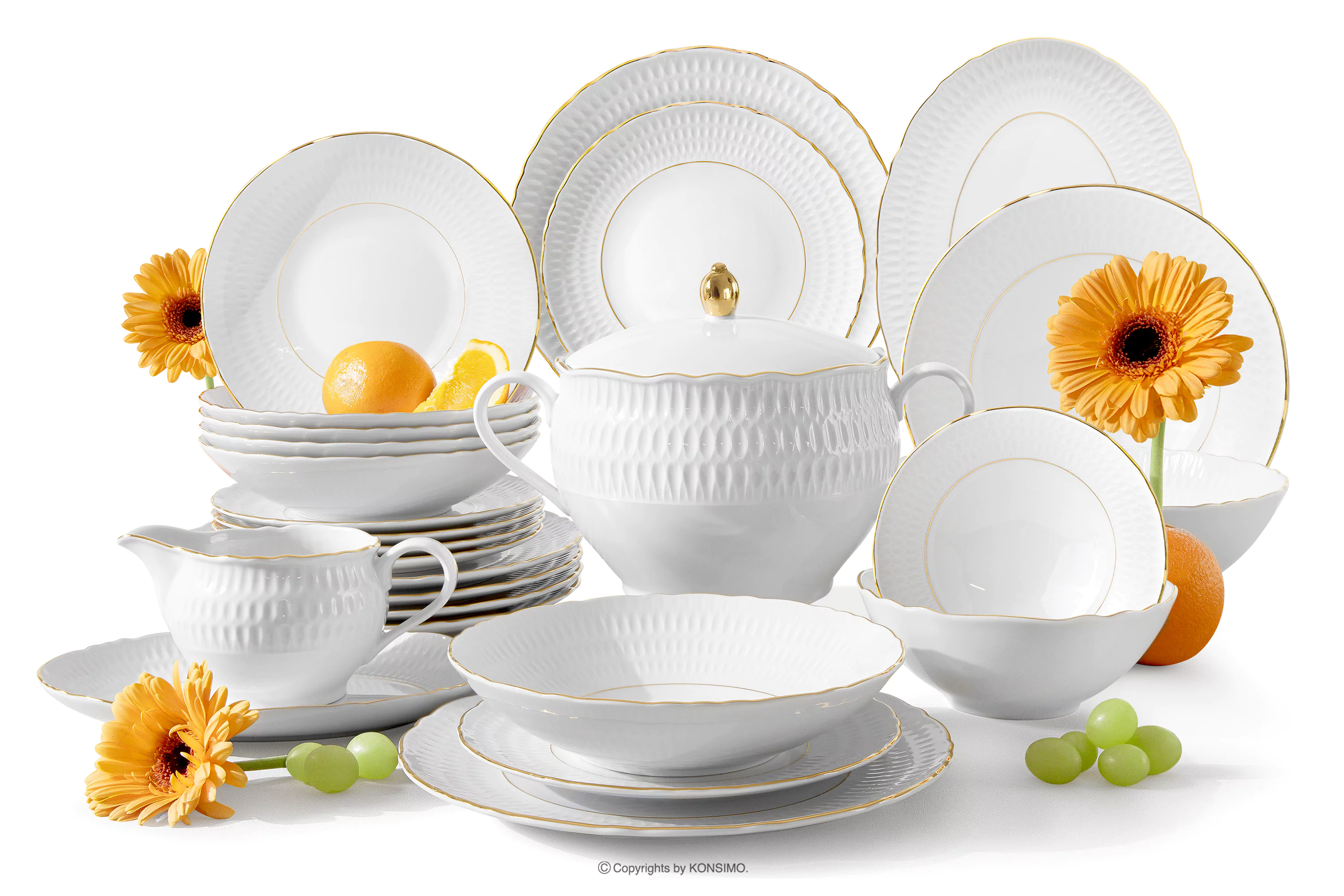 Elegancki zestaw obiadowy z porcelany złota linia 6 os. (25 el.) SOFIA ZŁOTA LINIA