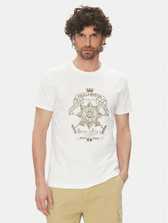 La Martina T-Shirt Aloysius MARG30 JS206 Biały Regular Fit