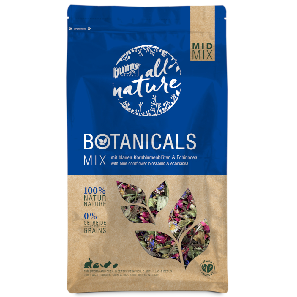Bunny All Nature Botanicals Mid Mix, niebieskie kwiaty bławatka i echinacea - 3 x 120 g