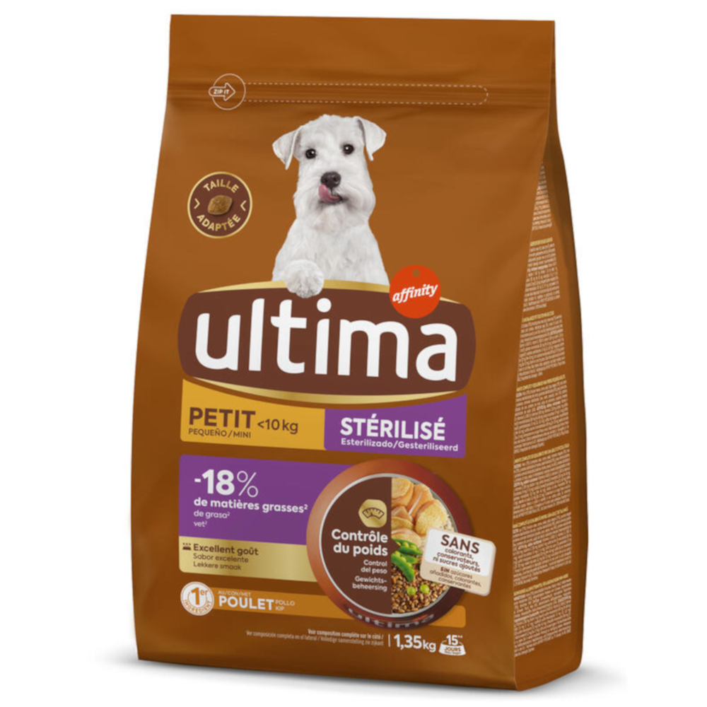 20% taniej! Ultima, 2 x 1,35 kg / 1,5 kg / 2,5 kg / 2,7 kg / 3 kg / 7 kg - Mini Sterilized, kurczak, 2 x 1,35 kg