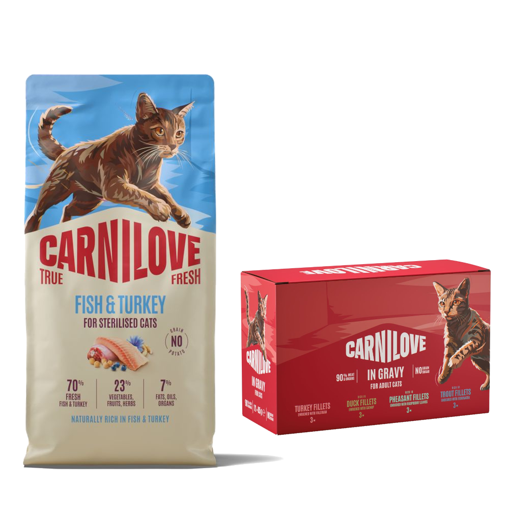 Carnilove: True Fresh Adult Sterilised, 6 kg + Pakiet mieszany w sosie, 12 x 85 g w super cenie! - True Fresh Adult Sterilised, ryba i indyk, 6 kg + Pakiet mieszany w sosie (4 smaki), 12 x 85 g